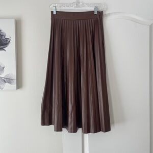 Haute Monde Chocolate Brown Faux Learher Midi Skirt